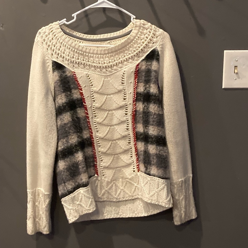 Anthropologie plaid detailed cableknit sweater great condition